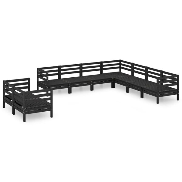 vidaXL Juego de muebles de jard&iacute;n 9 pzas madera maciza de pino negro