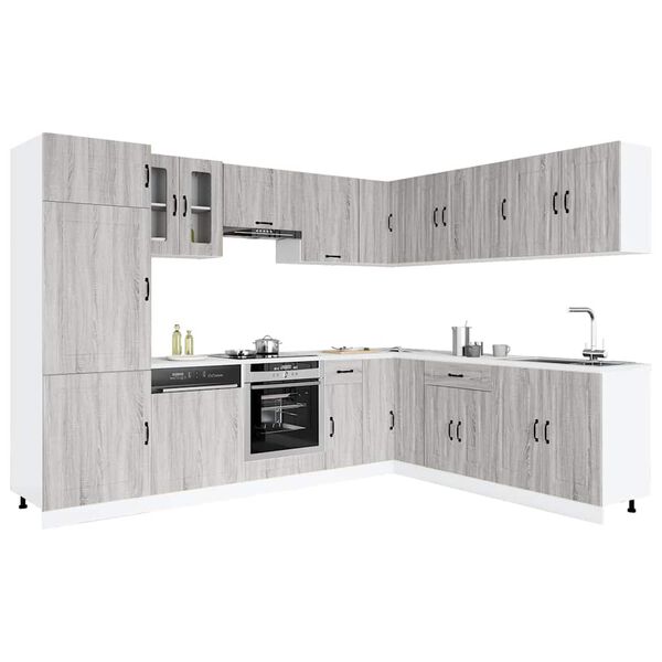 vidaXL Mueble cocina Kalmar sonoma gris 14 pzas madera contrachapada