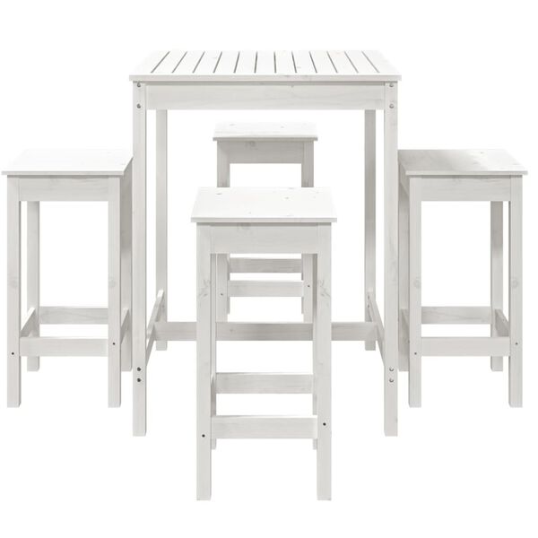 vidaXL Set de mesa y taburetes altos jardín 5 pzas madera pino blanco