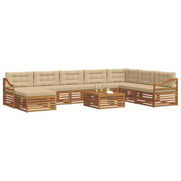 vidaXL Conjunto de sof&aacute;s de exterior con coj&iacute;n 9 pcs Natural y Beige