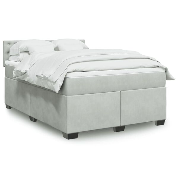 vidaXL Cama box spring con colch&oacute;n terciopelo gris claro 160x200 cm