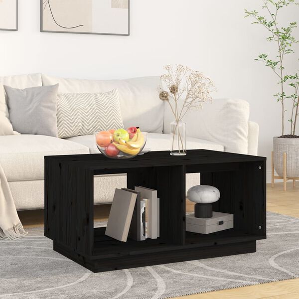 vidaXL Mesa de centro madera maciza de pino negro 80x50x40 cm