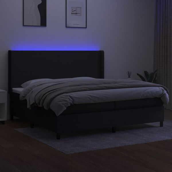 vidaXL Cama box spring colch&oacute;n y luces LED tela negro 200x200 cm