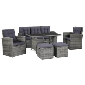 vidaXL Set de muebles de jard&iacute;n 6 pzas y cojines rat&aacute;n sint&eacute;tico gris