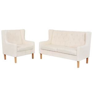 vidaXL Conjunto de sof&aacute;s 2 piezas tela blanco crema