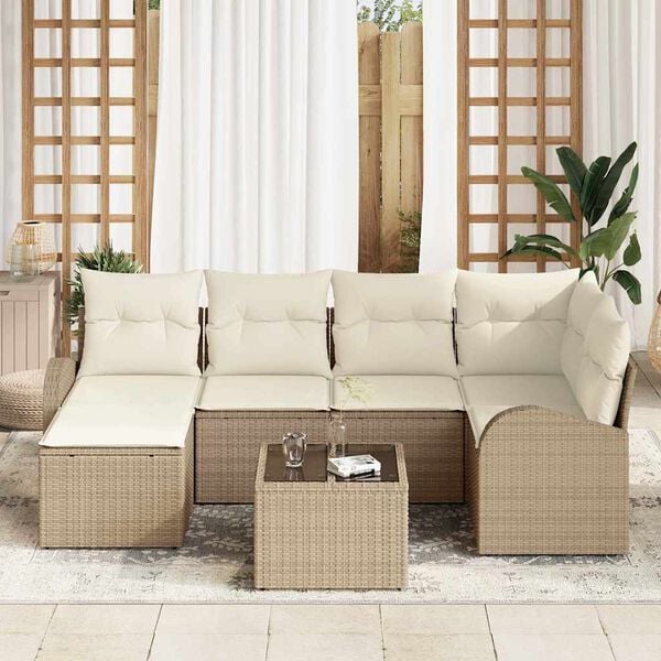 vidaXL Conjunto de sofás de jardín 7 pcs Beige ratán sintético