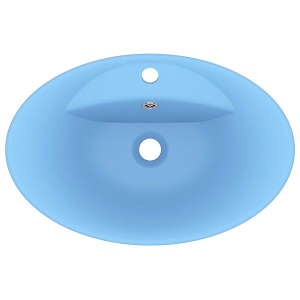 vidaXL Lavabo lujoso con rebosadero cerámica azul claro 58,5x39 cm