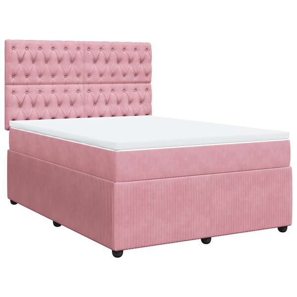 vidaXL Cama box spring con colch&oacute;n terciopelo rosa 140x190 cm