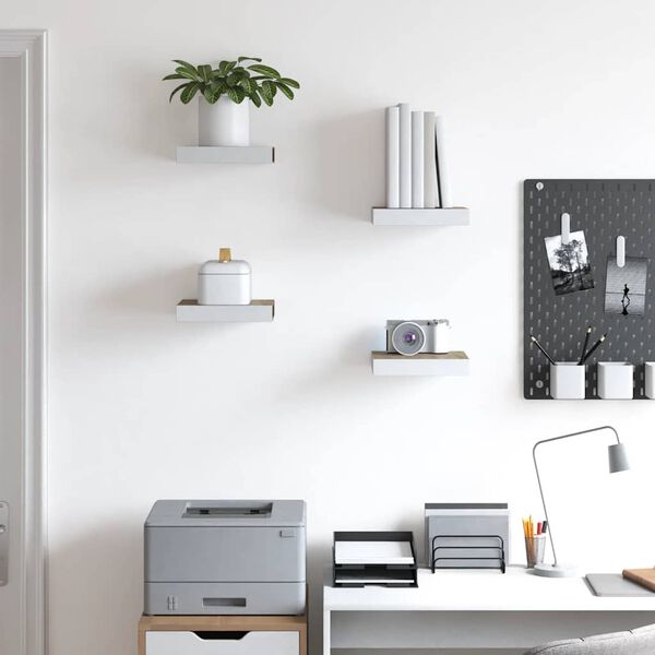 vidaXL Estante flotante pared 4 uds MDF roble y blanco 23x23,5x3,8 cm
