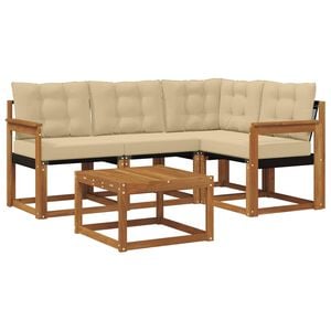 vidaXL Conjunto de sof&aacute;s de exterior con coj&iacute;n 5 pcs Natural y Beige