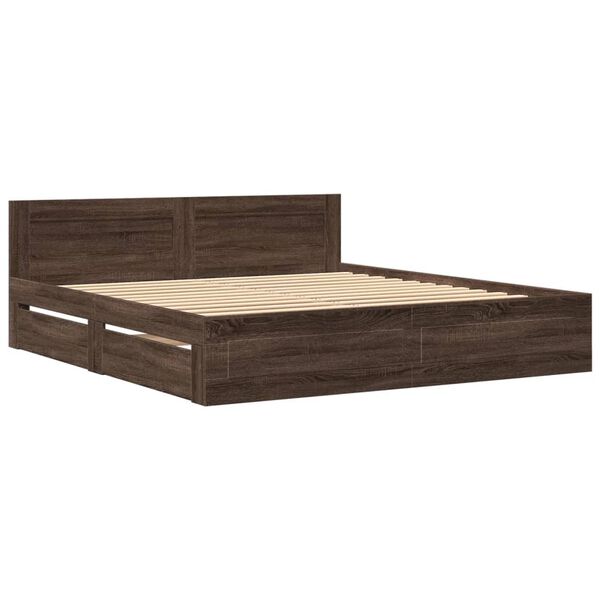 vidaXL Cama con cabecero madera ingenier&iacute;a marr&oacute;n roble 200x200 cm