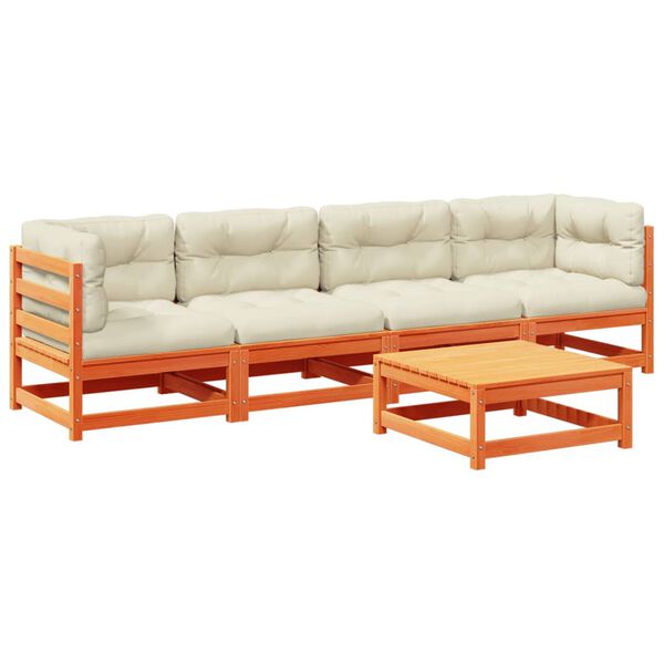 vidaXL Set de sofás jardín 5 pzas con cojines madera pino marrón cera