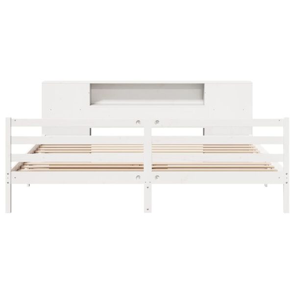 vidaXL Cama con estantería sin colchón madera maciza blanca 180x200 cm