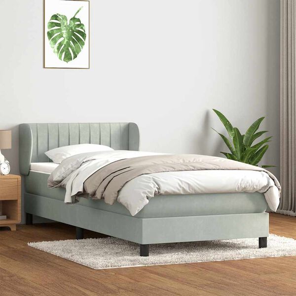 vidaXL Cama box spring con colch&oacute;n terciopelo gris claro 90x210 cm