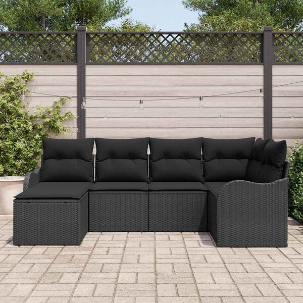 vidaXL Conjunto de sof&aacute; de jard&iacute;n 6 pcs Negro rat&aacute;n sint&eacute;tico