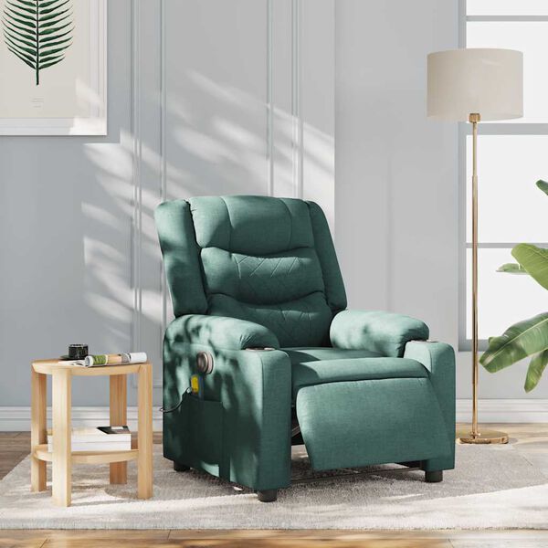 vidaXL Sill&oacute;n reclinable de masaje el&eacute;ctrico tela verde oscuro
