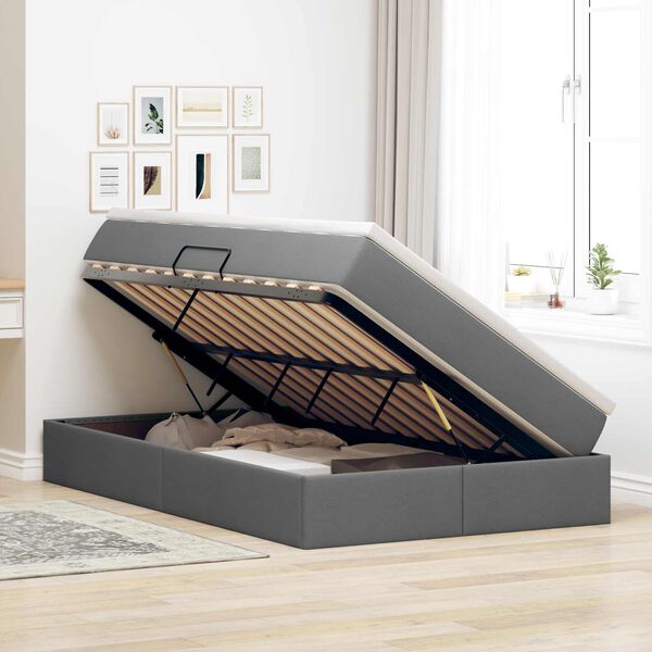 vidaXL Cama con almacenamiento y colch&oacute;n Gris oscuro 120 x 190 cm