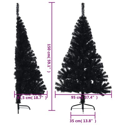 vidaXL Medio árbol de Navidad artificial con soporte PVC negro 150 cm