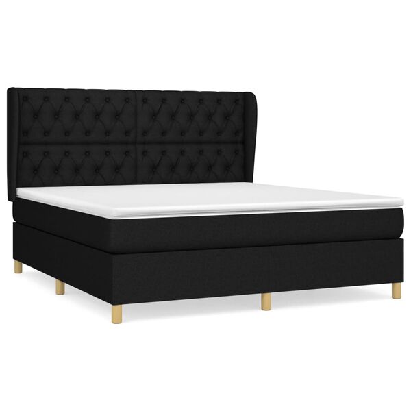 vidaXL Cama box spring con colch&oacute;n tela negro 160x200 cm