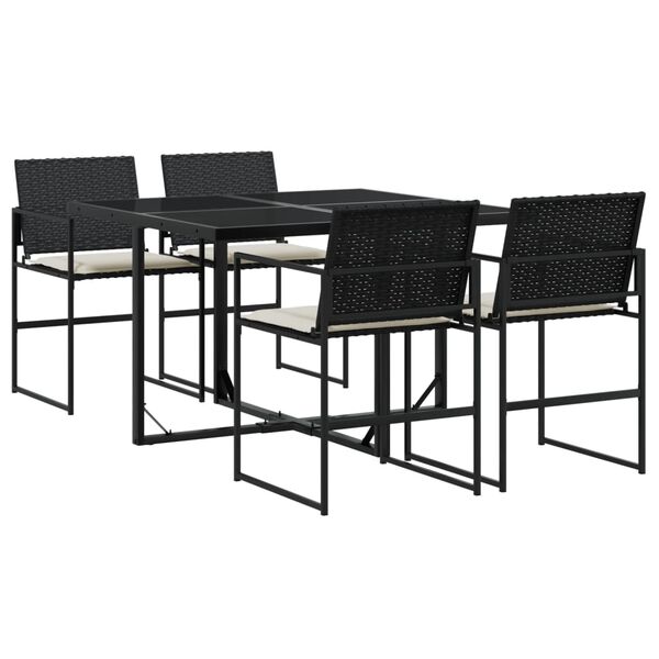 vidaXL Set de muebles jard&iacute;n 5 pzas con cojines rat&aacute;n sint&eacute;tico negro