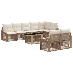 vidaXL Conjunto de sof&aacute;s de jard&iacute;n 9 uds. Beige y blanco crema