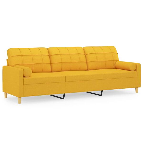vidaXL Sof&aacute; 3 plazas con almohadas y cojines tela amarillo claro 210cm