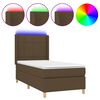 vidaXL Cama box spring colch&oacute;n y luces LED tela marr&oacute;n oscuro 90x190cm