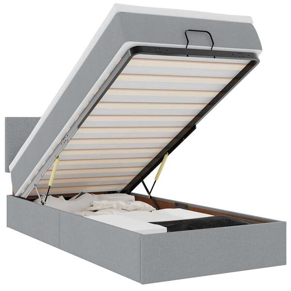vidaXL Cama otomana con colch&oacute;n y LED tela gris claro 90x200 cm