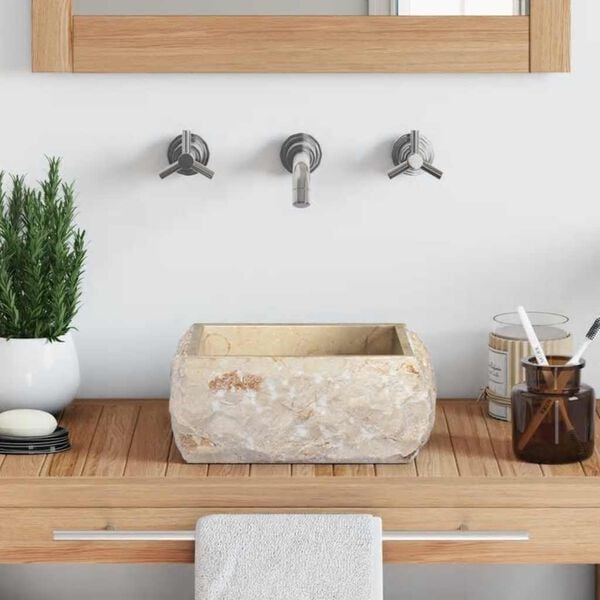 vidaXL Lavabo crema m&aacute;rmol 30x30x13 cm