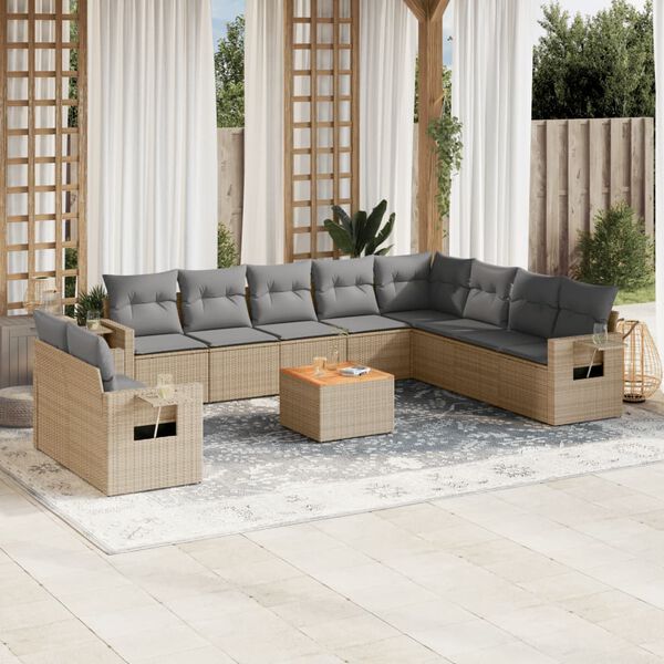 vidaXL Set de sof&aacute;s de jard&iacute;n 11pzas con cojines rat&aacute;n sint&eacute;tico beige