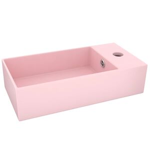 vidaXL Lavabo con rebosadero cer&aacute;mica rosa mate