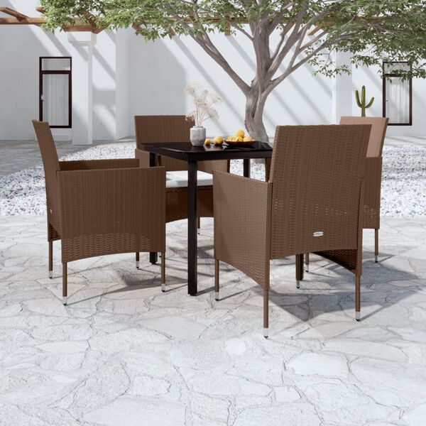 vidaXL Juego de comedor de jard&iacute;n 5 piezas con cojines marr&oacute;n y negro