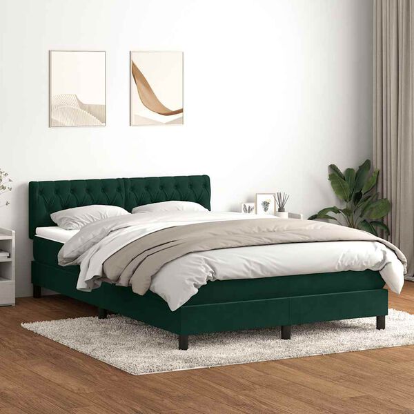 vidaXL Cama box spring con colch&oacute;n terciopelo verde oscuro 160x220 cm