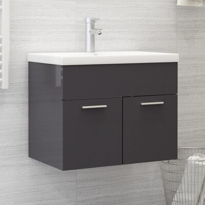 vidaXL Armario para lavabo contrachapada gris brillo 60x38,5x46 cm