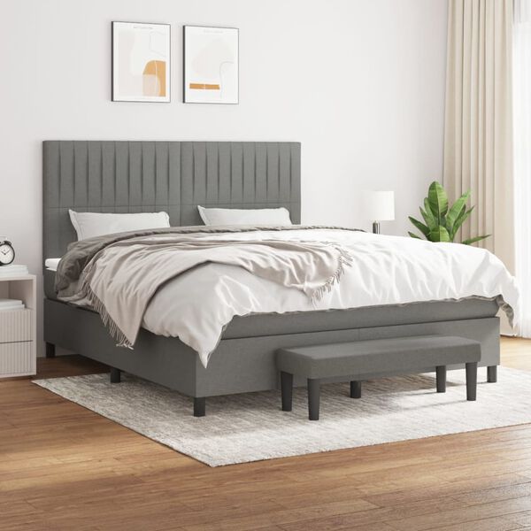 vidaXL Cama box spring con colch&oacute;n tela gris oscuro 180x200 cm