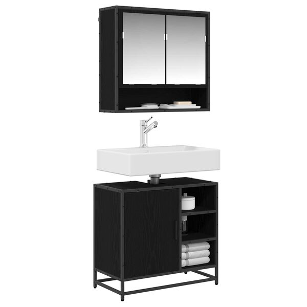 vidaXL Juego de muebles de ba&ntilde;o 2 pcs Roble Negro Madera de ingenier&iacute;a