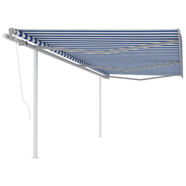 vidaXL Toldo retr&aacute;ctil autom&aacute;tico con postes azul y blanco 6x3 m