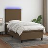vidaXL Cama box spring colch&oacute;n y luces LED tela marr&oacute;n oscuro 90x200cm