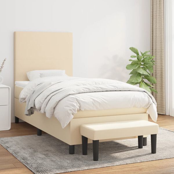 vidaXL Cama box spring con colch&oacute;n tela color crema 90x190 cm