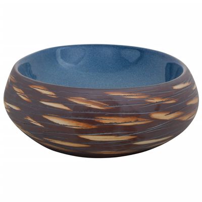 vidaXL Lavabo sobre encimera ovalado cerámica marrón y azul 59x40x15cm