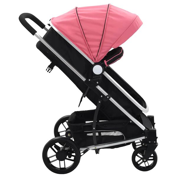 vidaXL Cochecito/Silla de beb&eacute; 2 en 1 aluminio rosa y negro