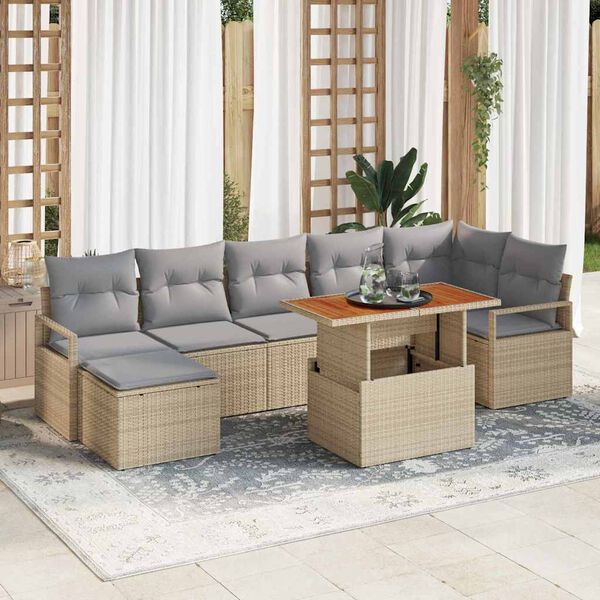 vidaXL Conjunto de Comedor de Jardín con cojín 8 pcs Beige y gris