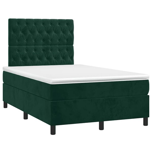vidaXL Cama box spring colch&oacute;n y LED terciopelo verde oscuro 120x200cm