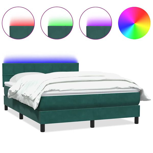 vidaXL Cama box spring con colch&oacute;n y LED terciopelo verde oscuro 160x220 cm