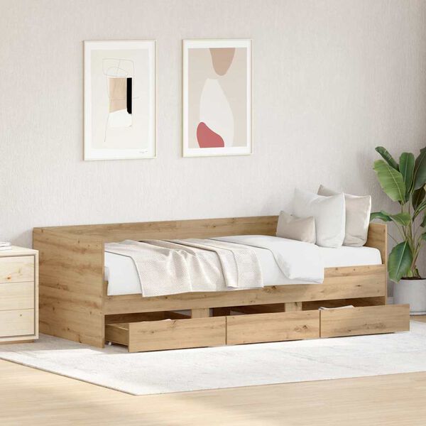 vidaXL Cama de d&iacute;a Roble artesanal 90 x 190 cm Madera contrachapada