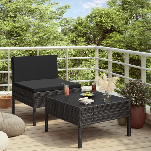 vidaXL Set muebles de jardín 2 piezas y cojines ratán sintético negro