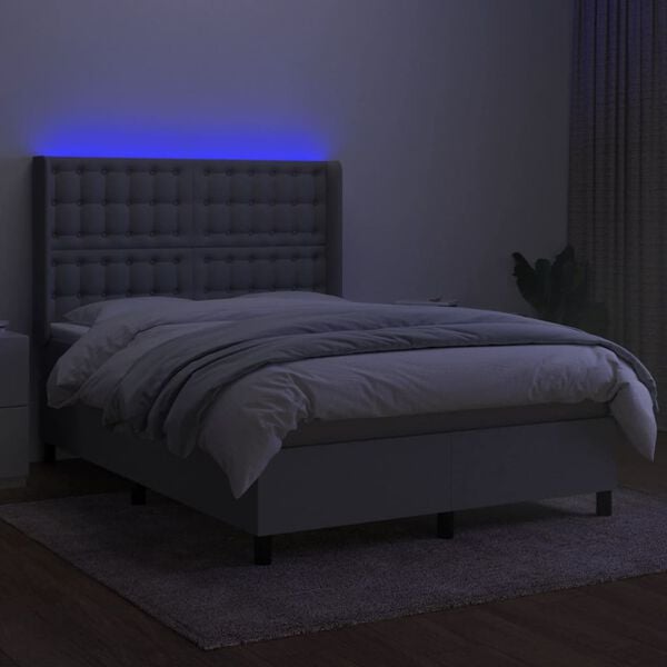 vidaXL Cama box spring colch&oacute;n y luces LED tela gris claro 140x190 cm