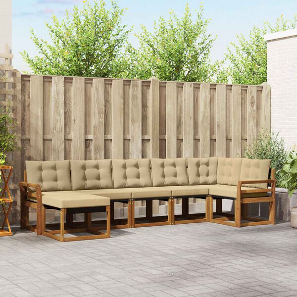 vidaXL Conjunto de sof&aacute;s de exterior con coj&iacute;n 7 pcs Natural y Beige