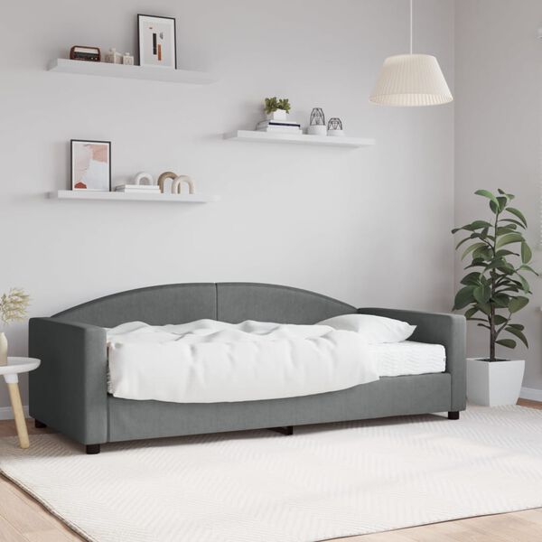vidaXL Sof&aacute; cama con colch&oacute;n tela gris oscuro 90x190 cm