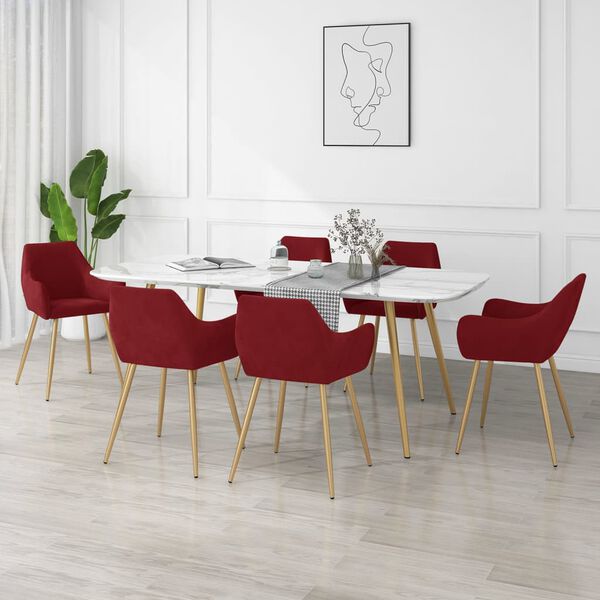 vidaXL Sillas de comedor 6 unidades terciopelo rojo vino tinto